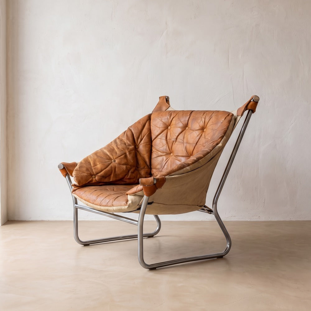 Vintage Leather Sling Chair, alternate view