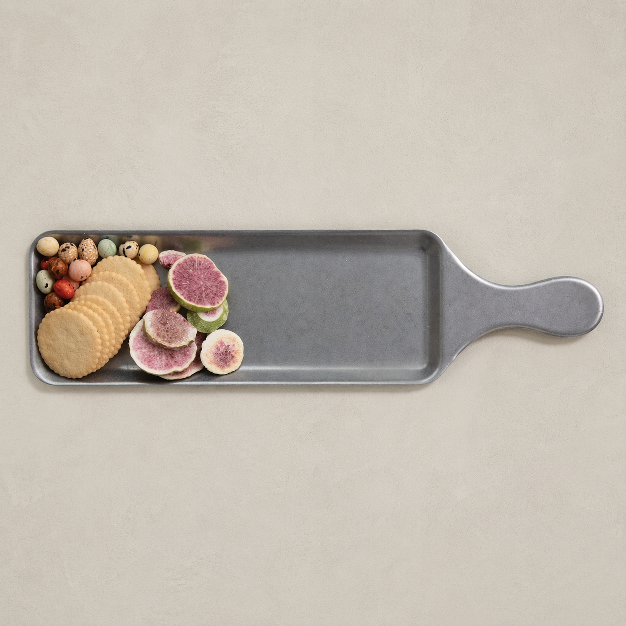 Brushed Pewter Handled Serving Tray