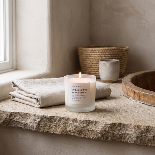 Slow North Candles, styled at home