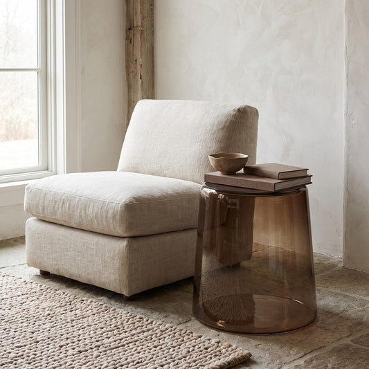 Cacao Glass Side Table, styled at home