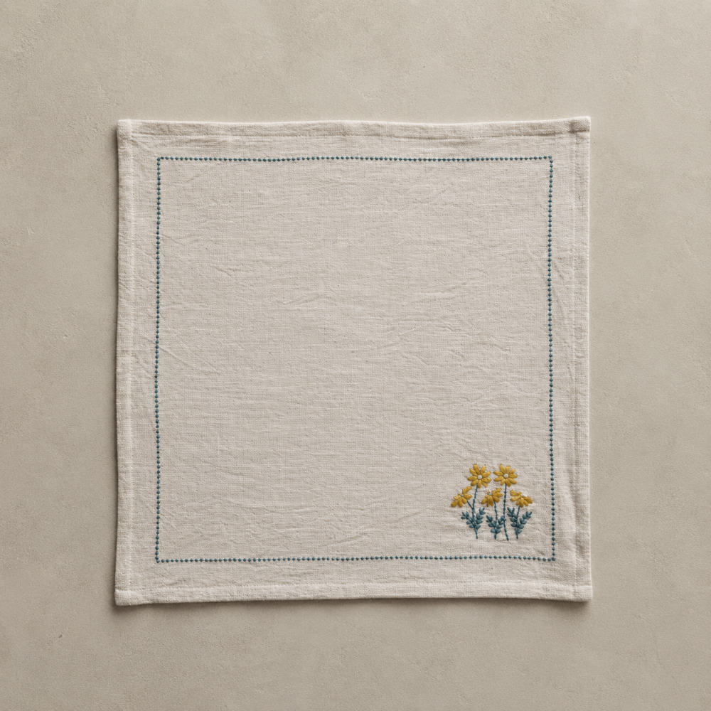 Flower Embroidered Cotton Napkins (Set of 4)