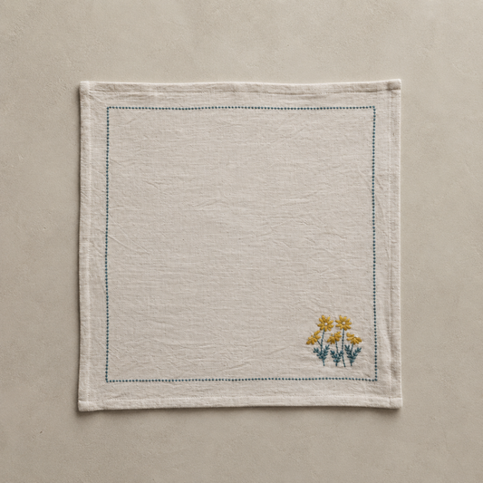 Flower Embroidered Cotton Napkins (Set of 4)