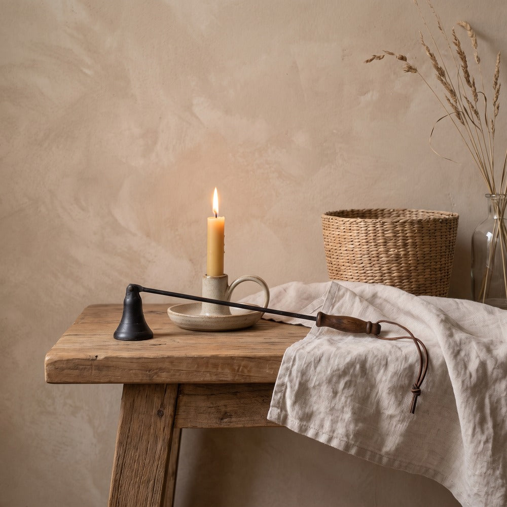Iron and Wood Candle Snuffer, styled at home