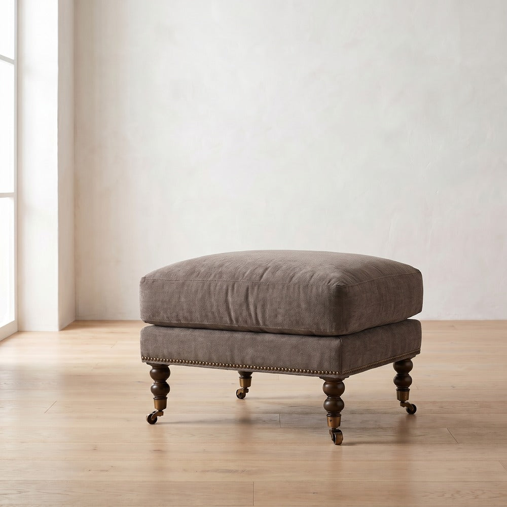 Madeline Ottoman in Charcoal Brown Performance Chenille