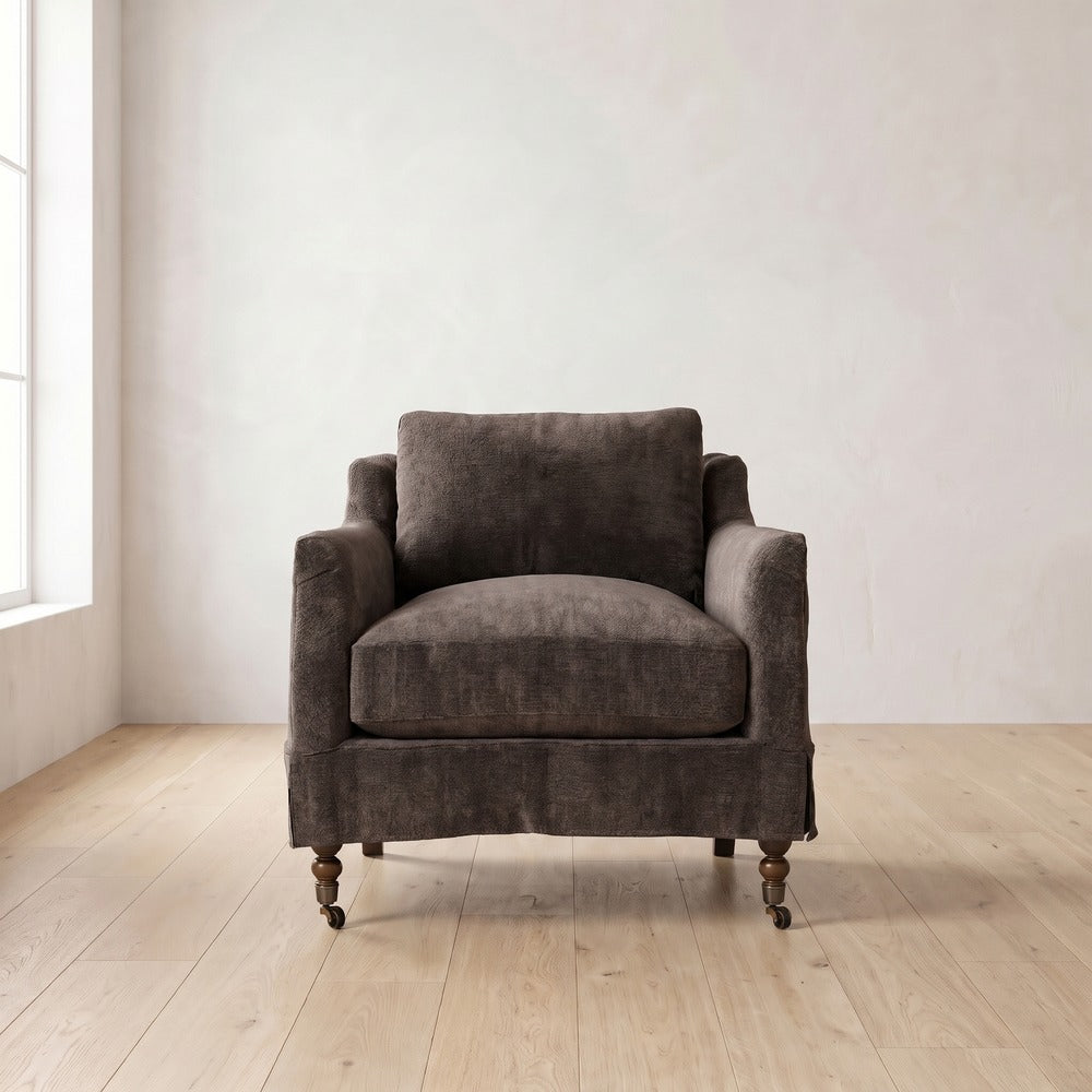 Madeline Short Skirt Chair in Charcoal Brown Performance Chenille