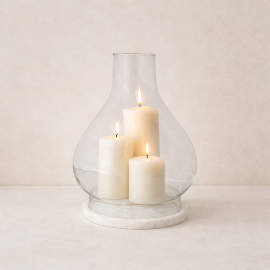 Marble Base Glass Hurricane
