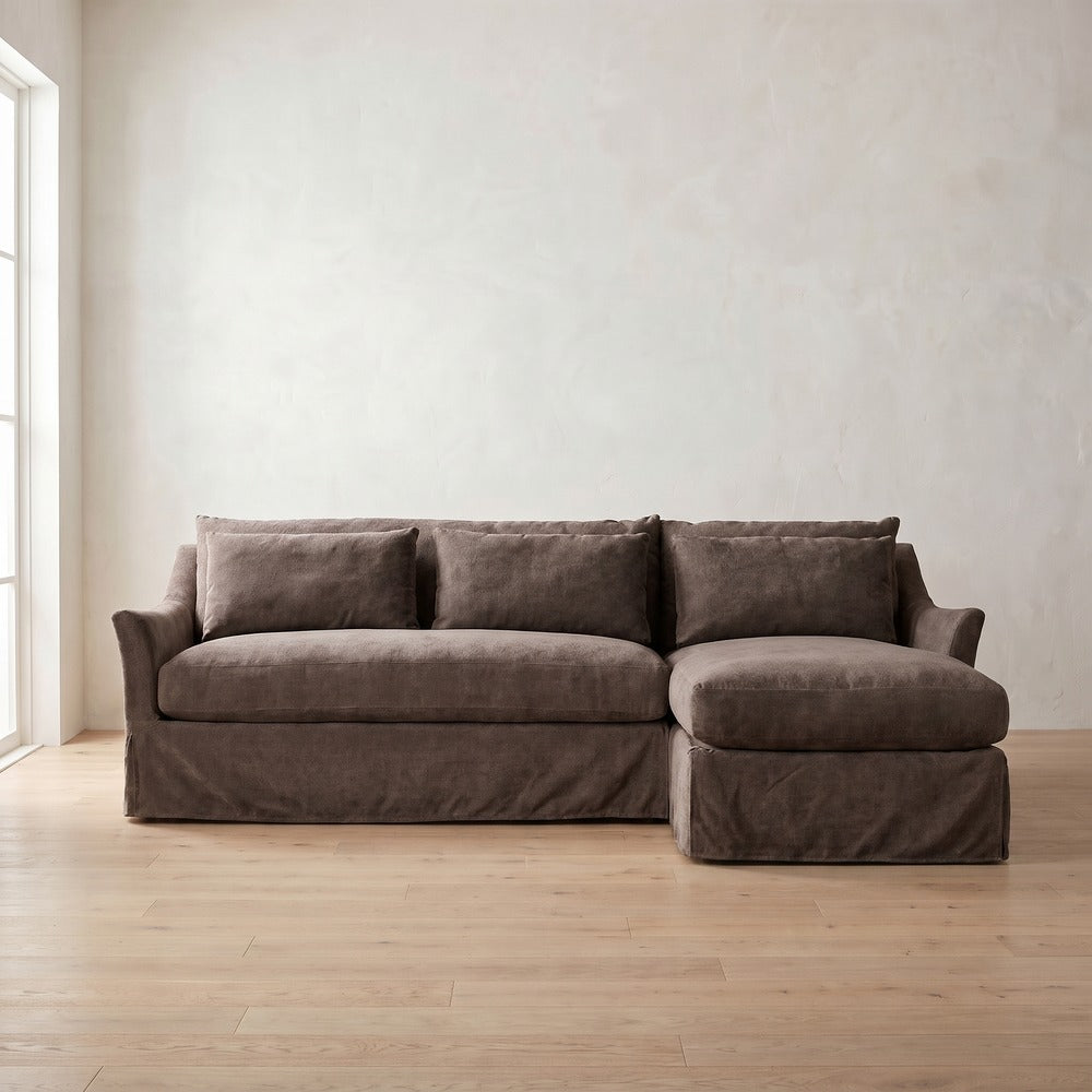 Moreau Slipcover Sectional (chaise shown) in Charcoal Brown Performance Chenille