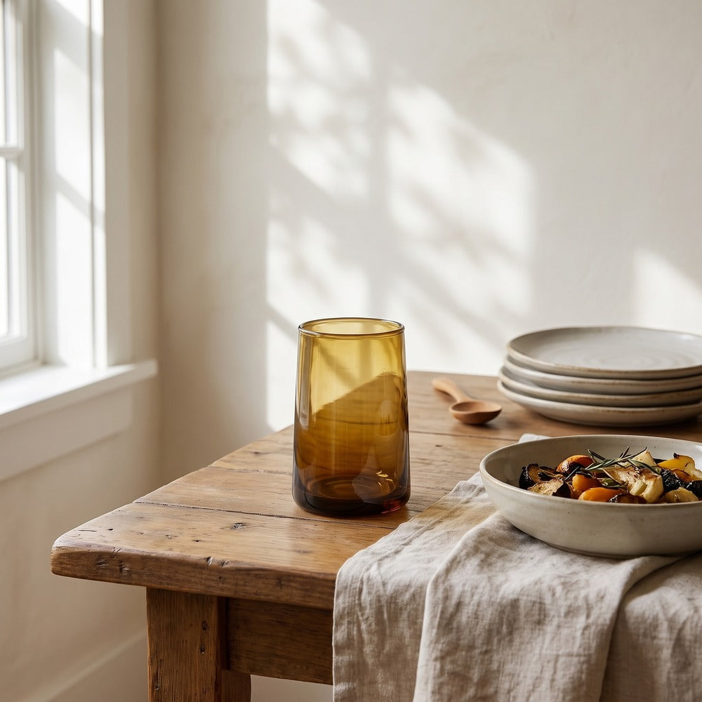 Small Amber Moroccan Glasses, styled at home