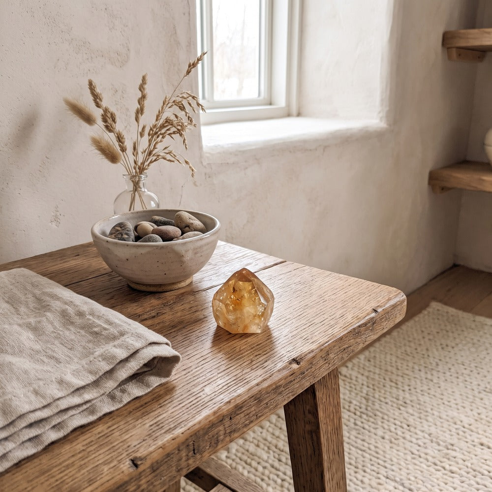 Natural Citrine Point, styled at home
