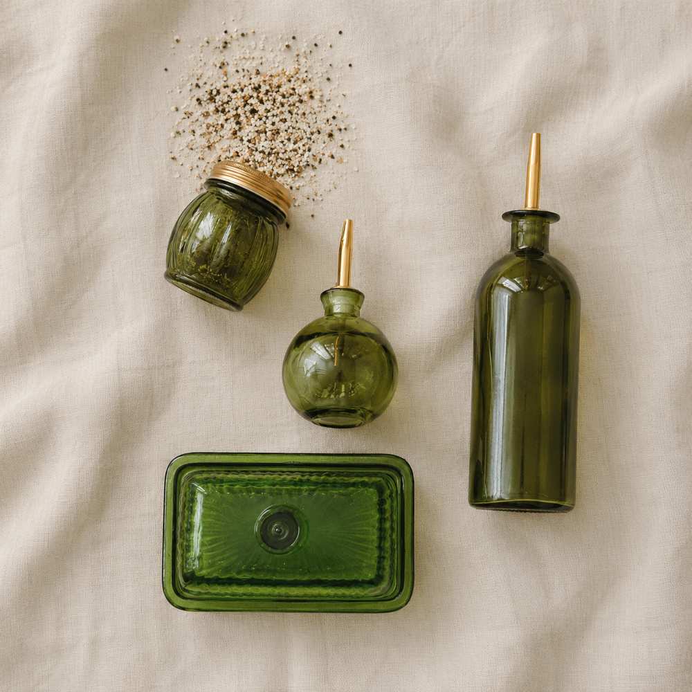 Olive Glass Cheese/Spice Shaker