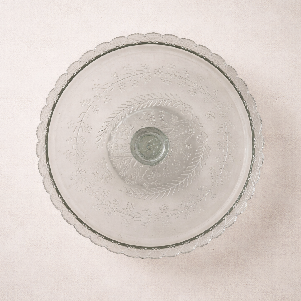 Pressed Glass Etched Pedestal