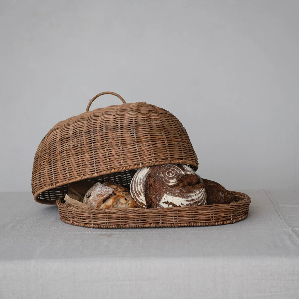Rattan Tray & Cloche Set