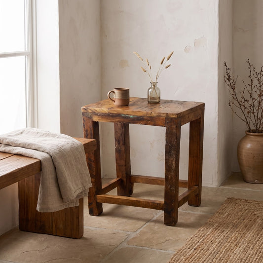 Reclaimed Wood Stool, styled at home