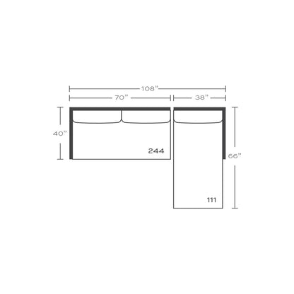 Plan drawing: Right Chaise + 2 Seat End, Bench Cushion