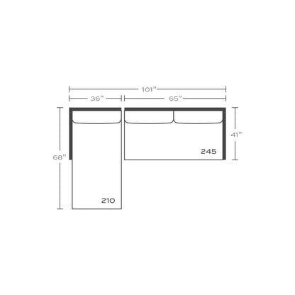 Plan drawing: Standard Seat, Left Chaise + 2 Seat End