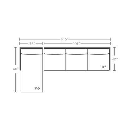 Plan drawing: Left Chaise + 3 Seat End, Separate Cushions