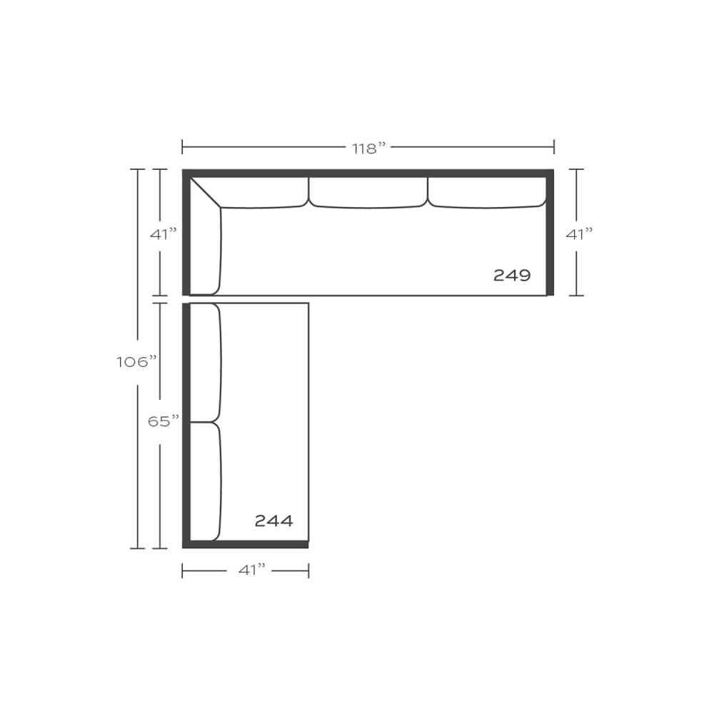 Plan drawing: Standard Seat, Left Return, 3 + 2 Seats