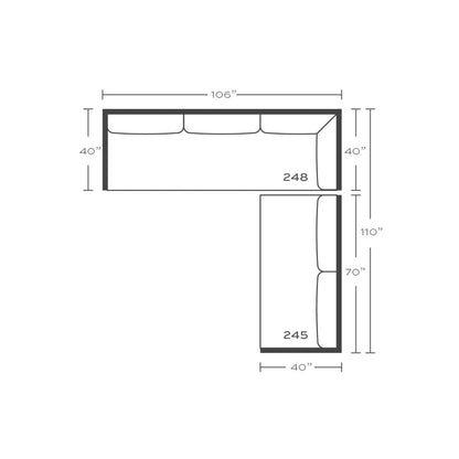 Plan drawing: Right Return, 3 + 2 Seats, Bench Cushion