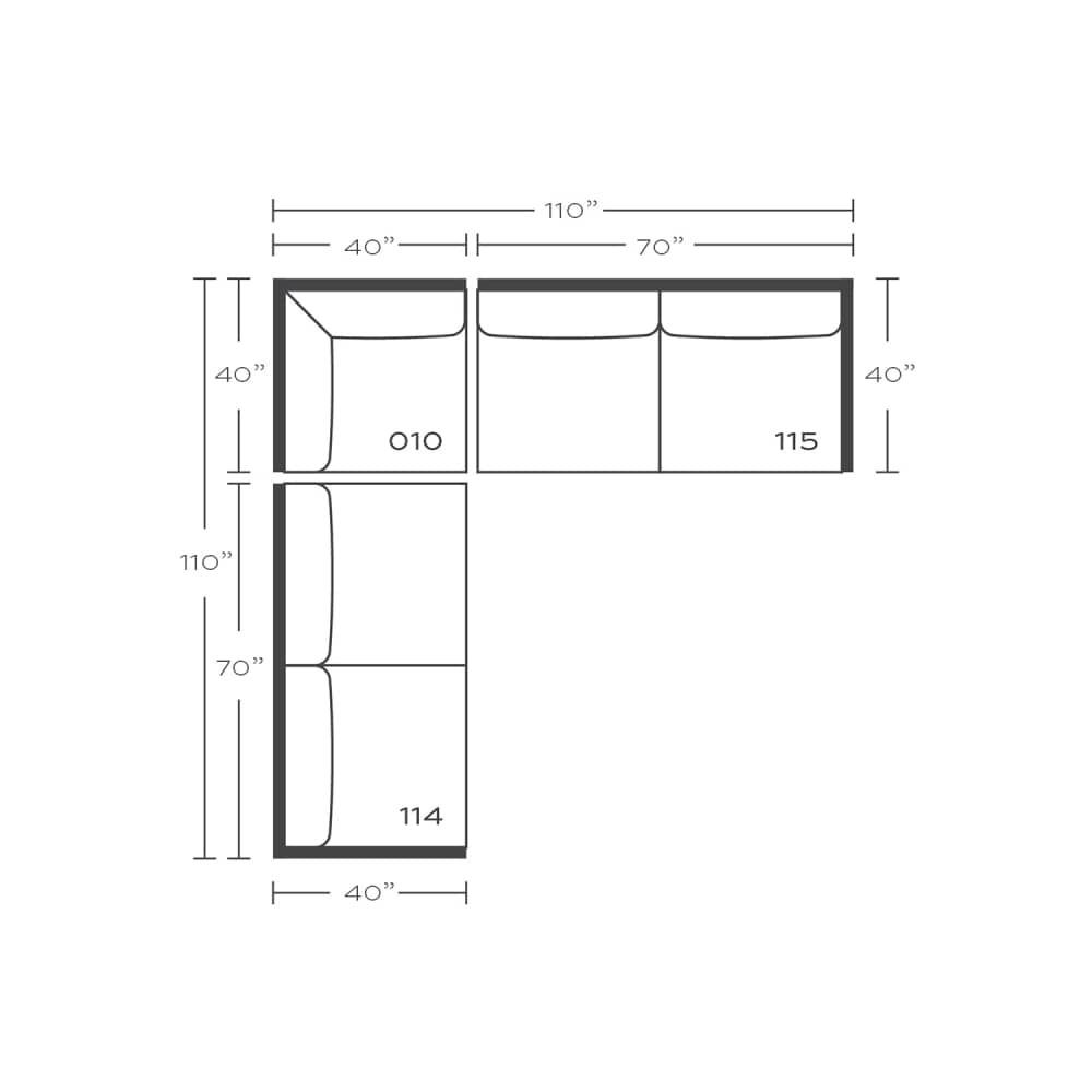 Plan drawing: 2 + 2 Seats with Corner, Separate Cushions