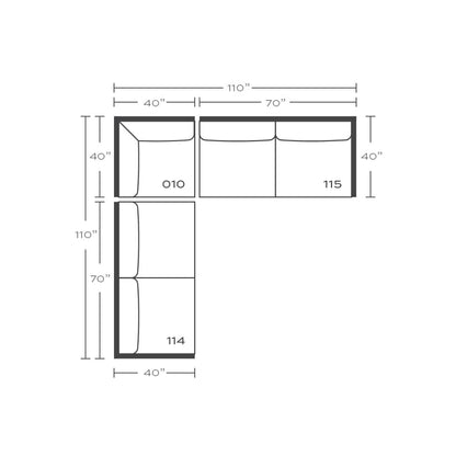 Plan drawing: 2 + 2 Seats with Corner, Separate Cushions
