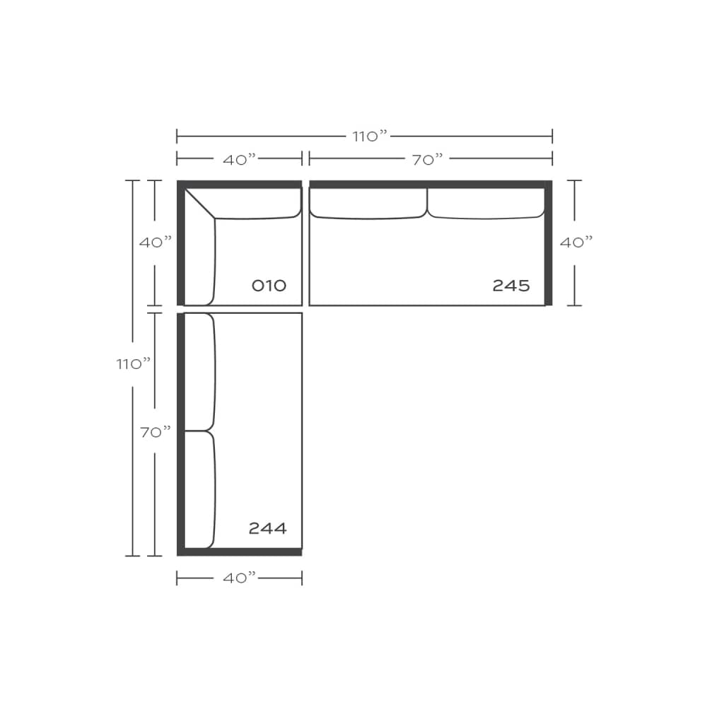 Plan drawing: 2 + 2 Seats with Corner, Bench Cushion