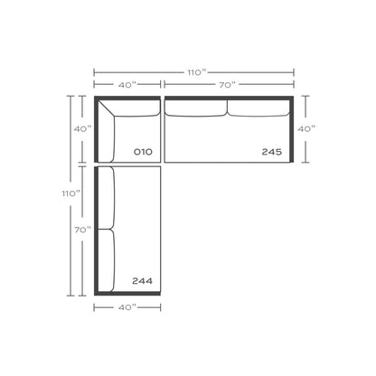 Plan drawing: 2 + 2 Seats with Corner, Bench Cushion