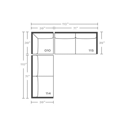 Plan drawing: Standard Seat, 2 + 2 Seats with Corner, Separate Cushions