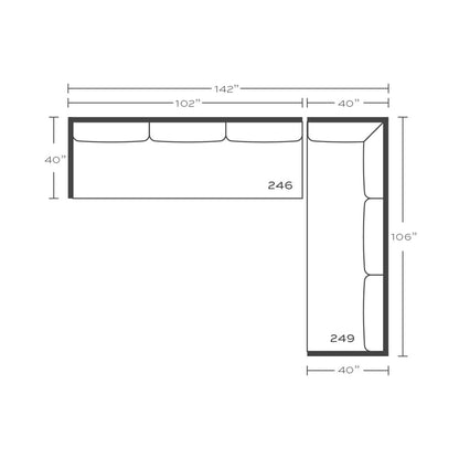 Plan drawing: Right Return, 3 + 3 Seats, Bench Cushion