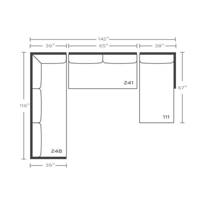 Plan drawing: Standard Seat, Right Chaise + Corner Side, Bench Cushion