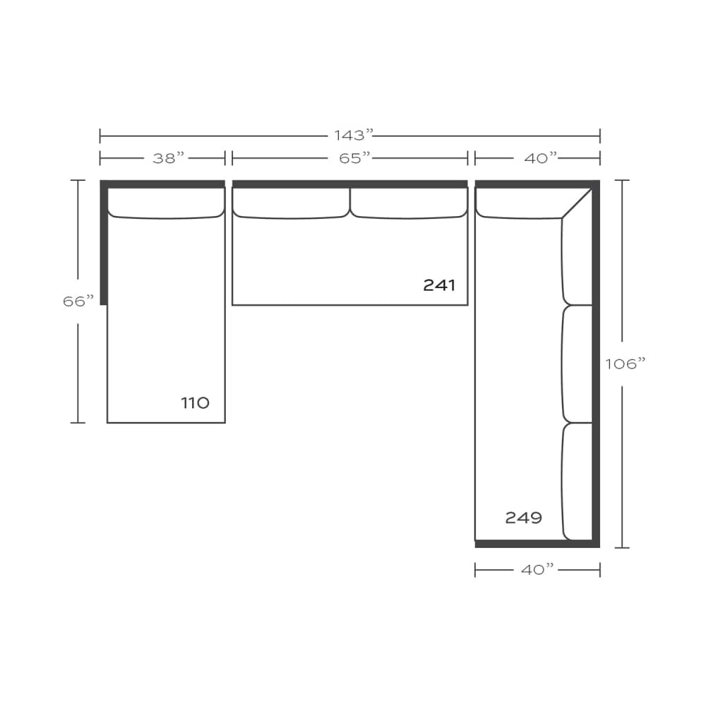 Plan drawing: Left Chaise + Corner Side, Bench Cushion