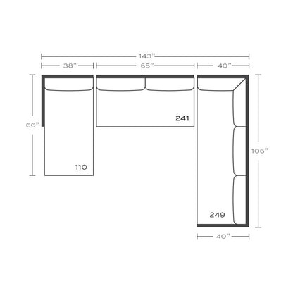 Plan drawing: Left Chaise + Corner Side, Bench Cushion
