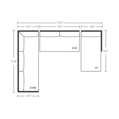 Plan drawing: Right Chaise + Corner Side, Bench Cushion