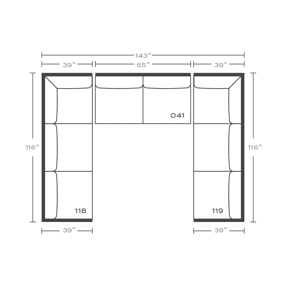 Plan drawing: Standard Seat, Double Corner, Separate Cushions