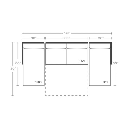 Plan drawing: Double Chaise, Separate Cushions