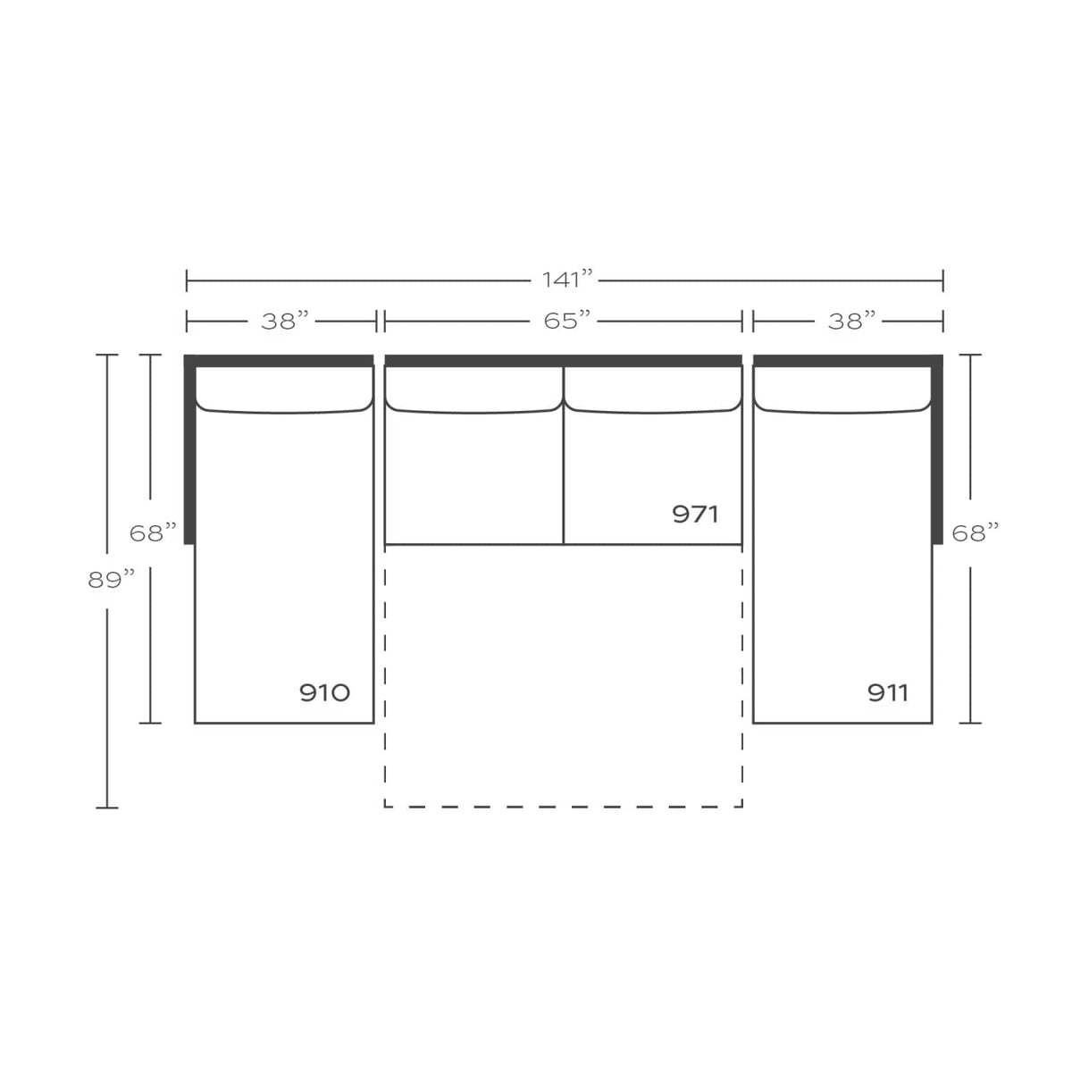 Plan drawing: Double Chaise, Separate Cushions