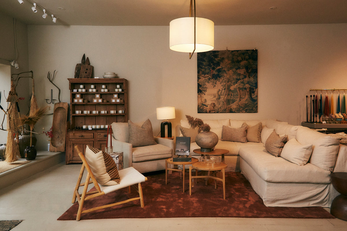 The sectional, chairs and shelves in our Rhinebeck shop
