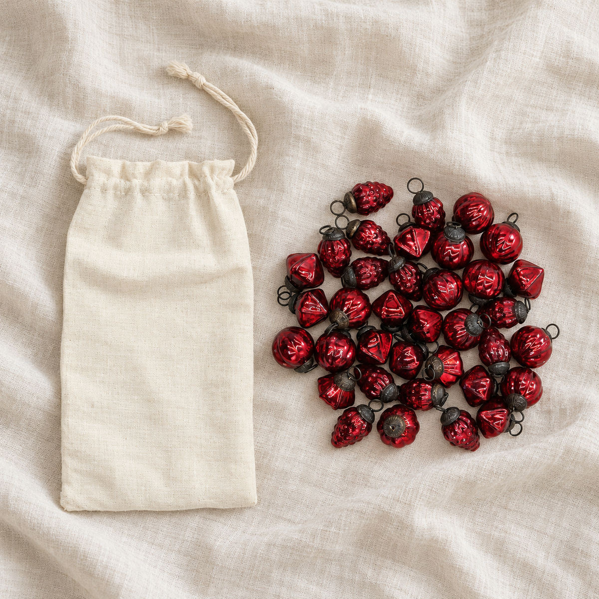 Embossed Glass Ornaments, Red