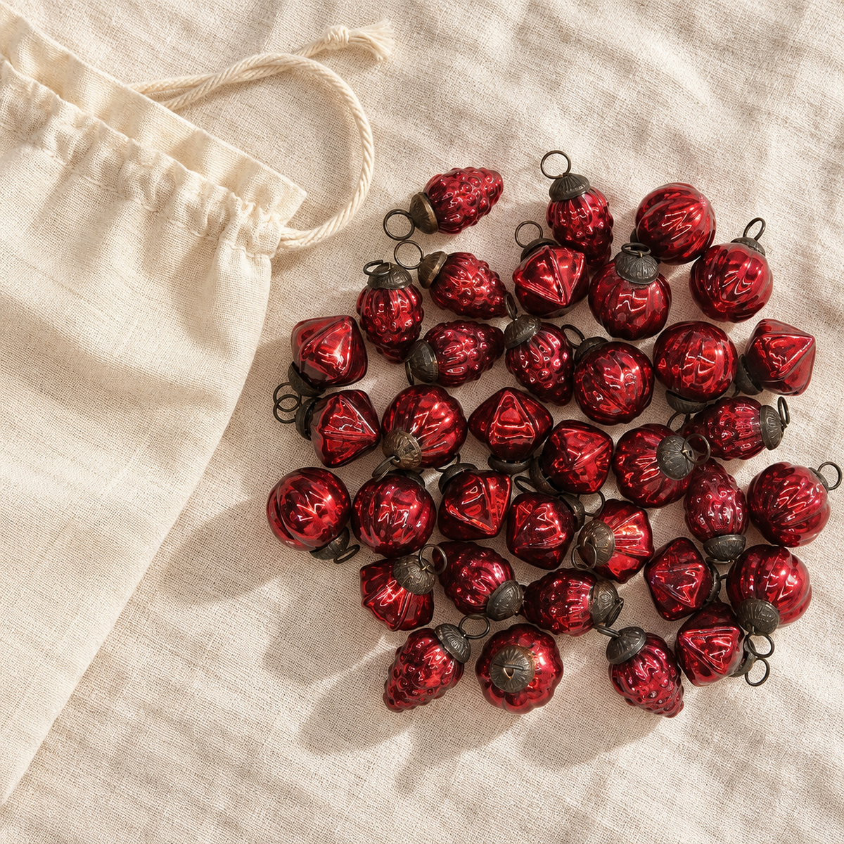 Embossed Glass Ornaments, Red