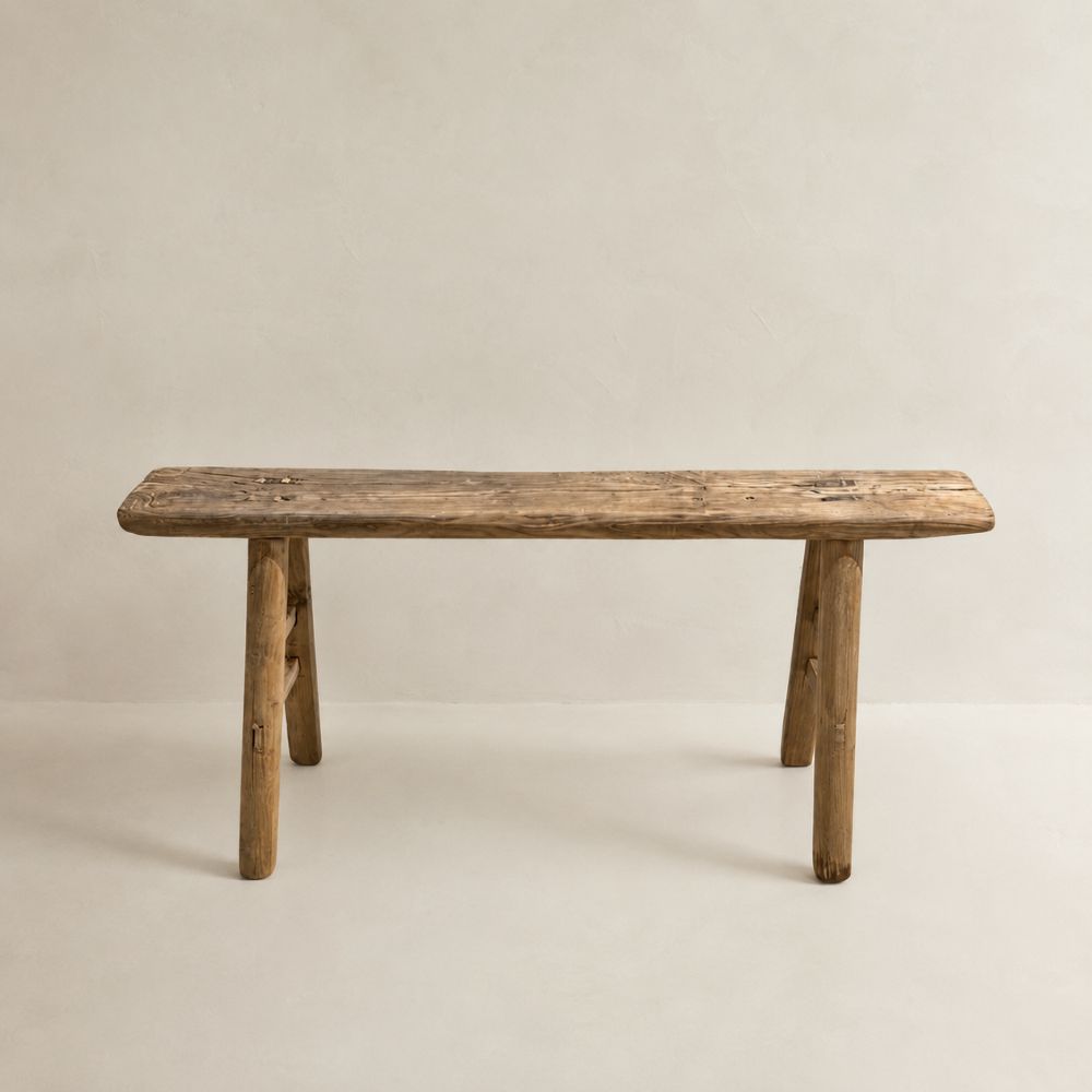 Antique Skinny Elm Wood Bench