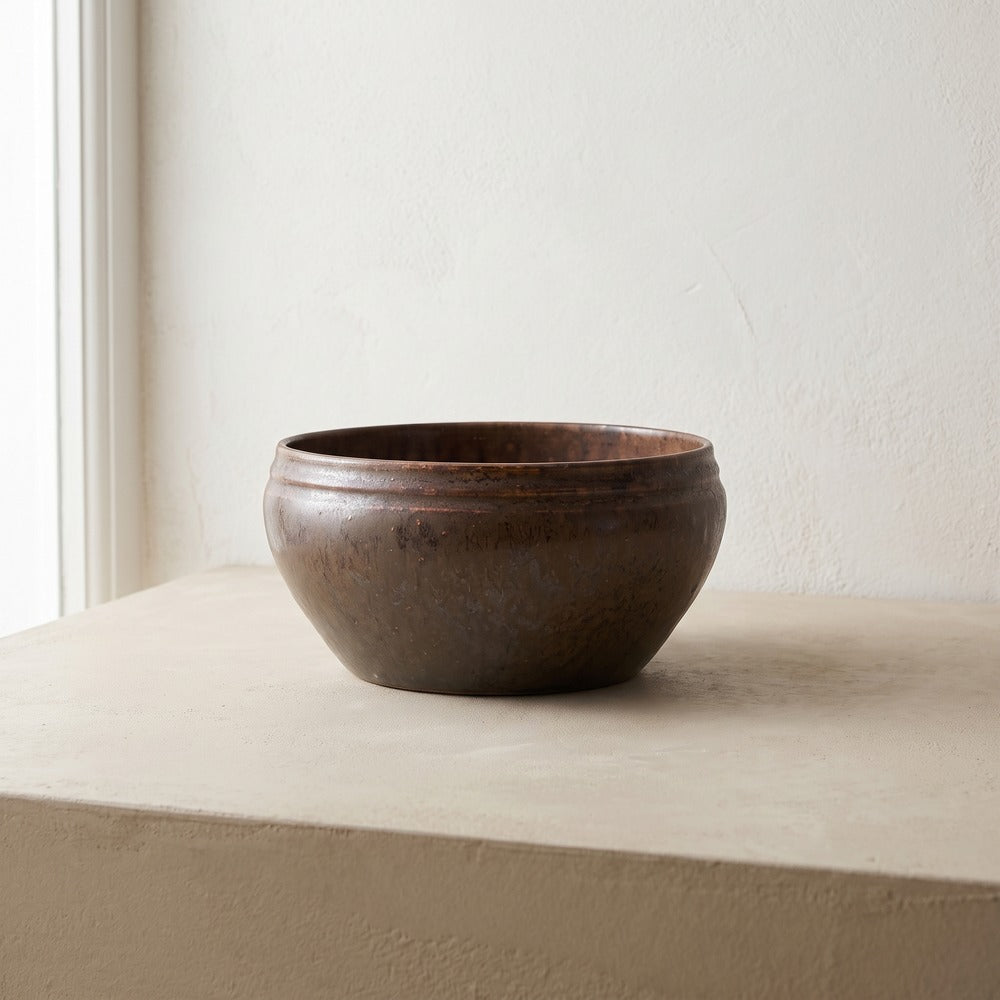 Stoneware Reactive Glaze Bowl, Dark Brown