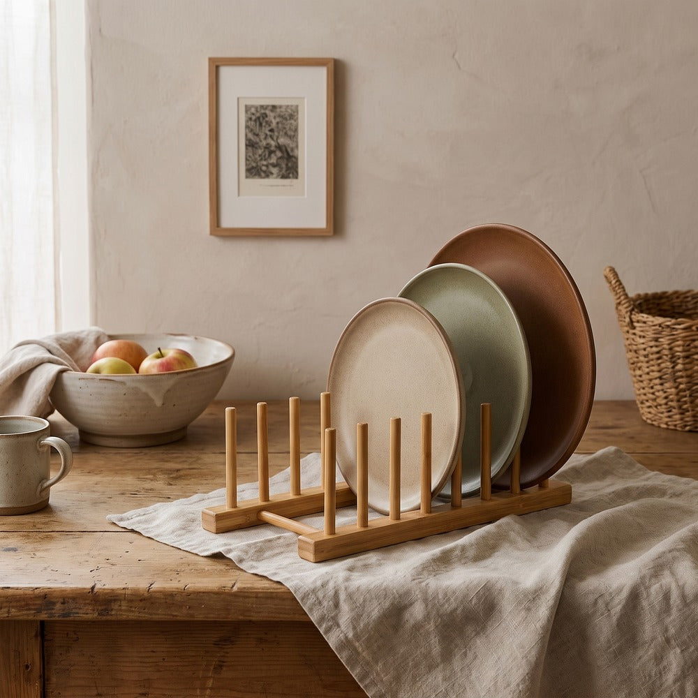 Bamboo Plate Display Rack, styled at home