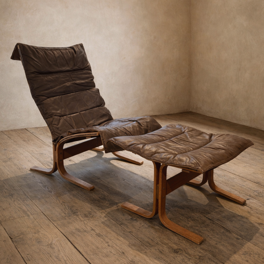 Calvin Vintage Leather Sling Chair & Ottoman