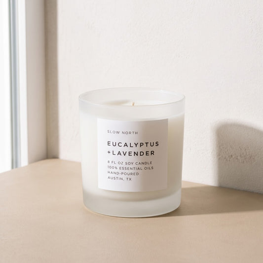 Slow North Candles, Eucalyptus + Lavender