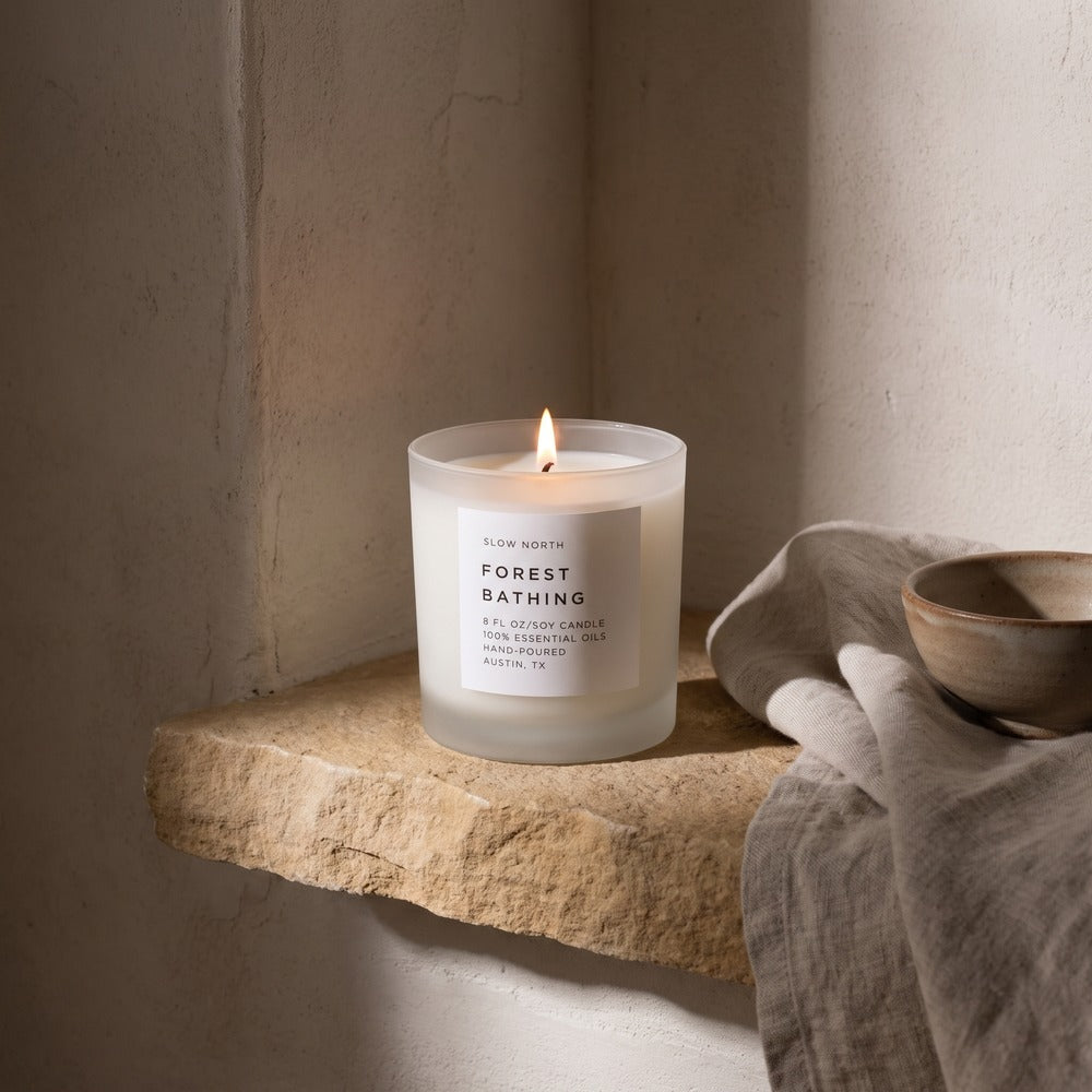 Slow North Candles, Forest Bathing, styled at home