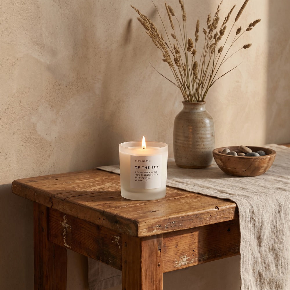Slow North Candles, Of the Sea, styled at home