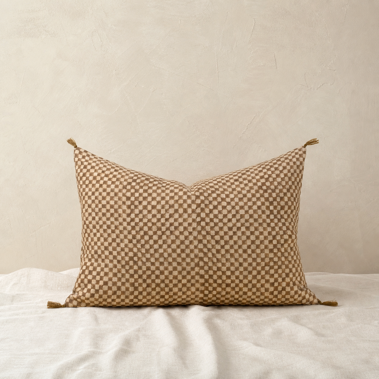 Checkered Linen Lumbar Pillow - 16"x24"