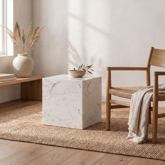 Como Marble Side Table, styled at home