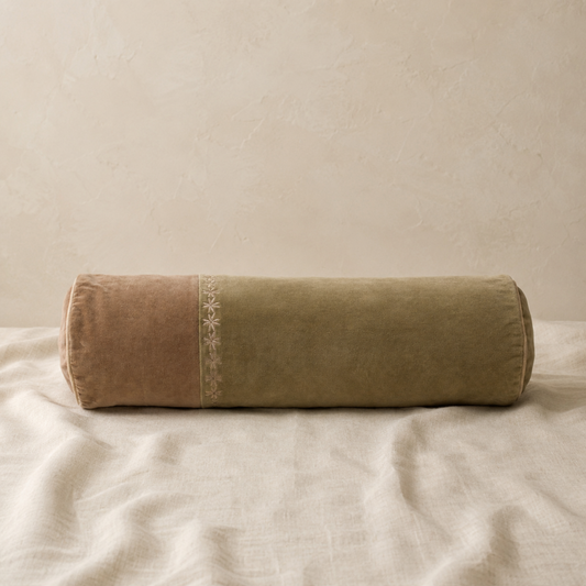 Embroidered Velvet Bolster Pillow
