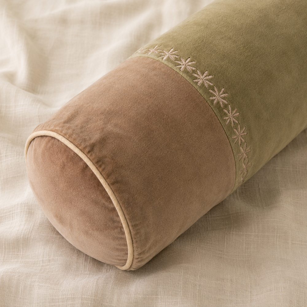 Embroidered Velvet Bolster Pillow