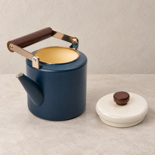 Enamel Indigo & Ivory Kettle